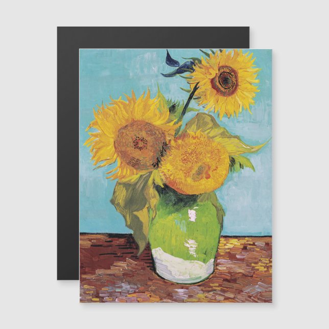 Van Gogh - 3 Sunflowers in a Vase Magnetic Card (Front/Back)