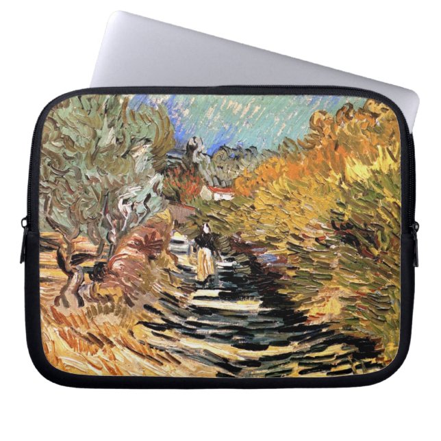 Van Gogh - A Road In Saint-Remy With Female Figure Laptop Sleeve (Front)
