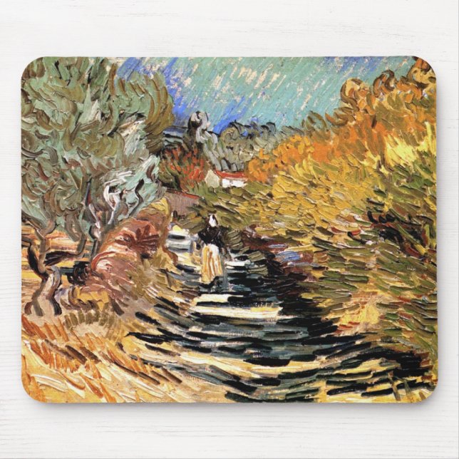 Van Gogh - A Road In Saint-Remy With Female Figure Mouse Pad (Front)