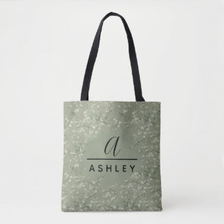 Van Gogh Almond Blossom Sage Green Monogram  Tote Bag