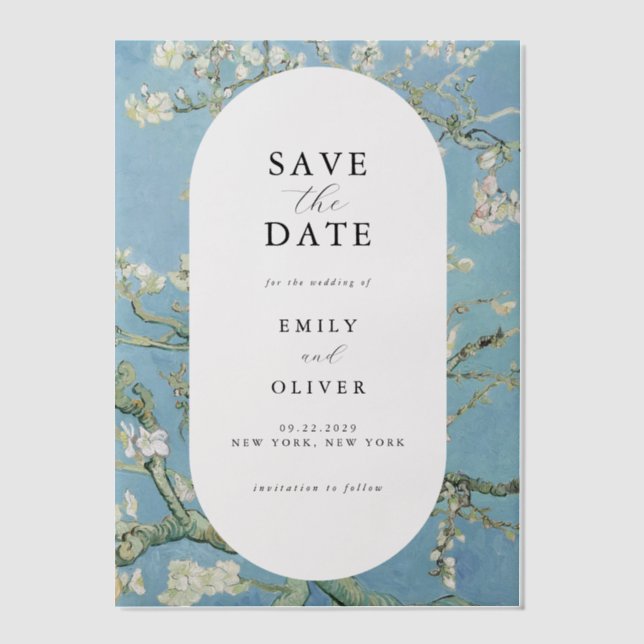 Van Gogh Almond Blossom Wedding Save the Date Vellum Invitations (Front)