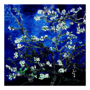 Van Gogh Almond Blossoms blue green Poster