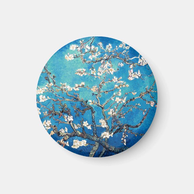 Van Gogh Almond Blossoms bright turquoise Magnet (Front)