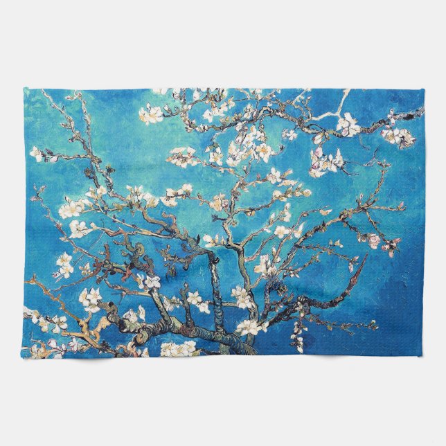 Van Gogh Almond Blossoms Bright Turquoise Tea Towel (Horizontal)