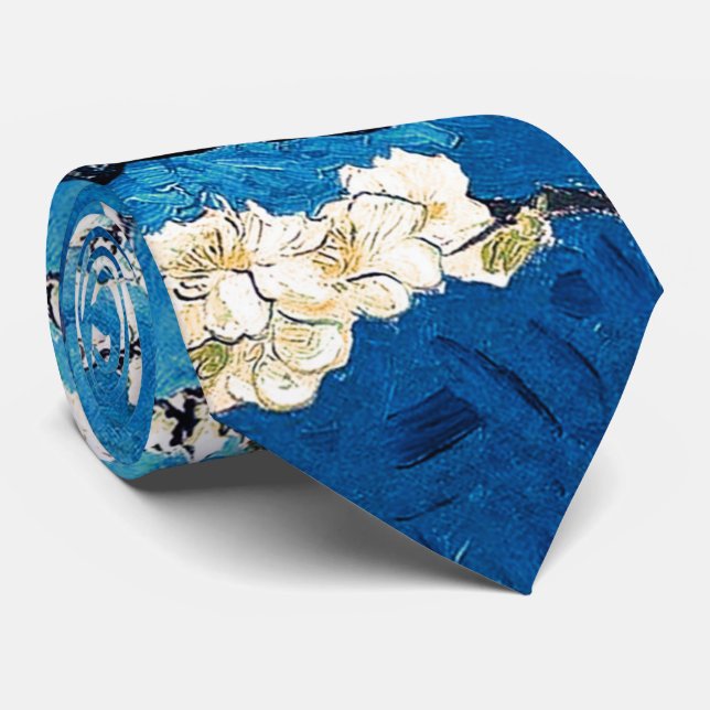 Van Gogh Almond Blossoms bright turquoise Tie (Rolled)