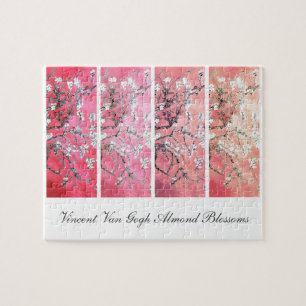 Van Gogh Almond Blossoms Dark Pink Peach Gradient Jigsaw Puzzle