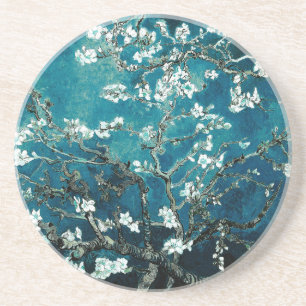 Van Gogh Almond Blossoms : Dark Teal Coaster