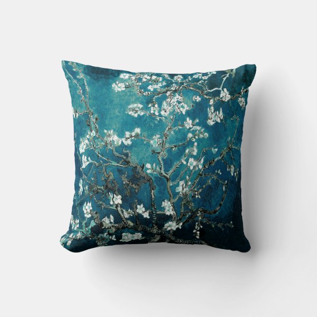 Van Gogh Almond Blossoms Dark Teal Cushion (Front)