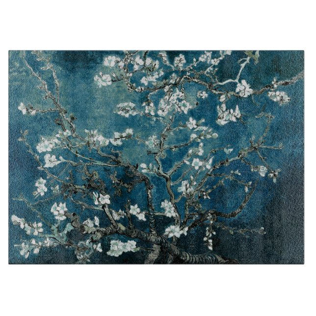 Van Gogh Almond Blossoms : Dark Teal Cutting Board (Front)