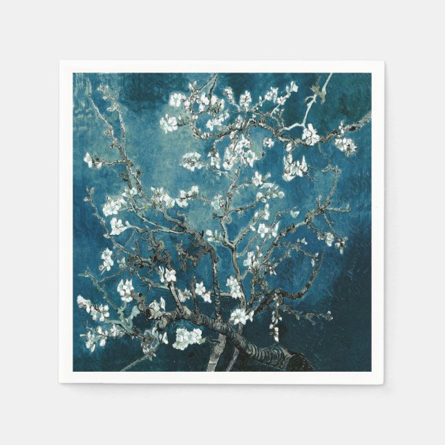 Van Gogh Almond Blossoms : Dark Teal Napkin (Front)
