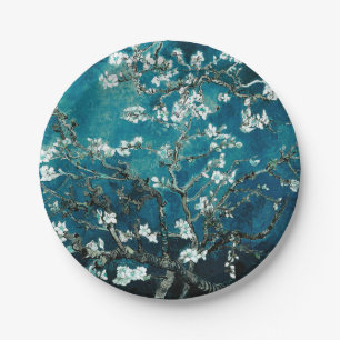 Van Gogh Almond Blossoms : Dark Teal Paper Plate