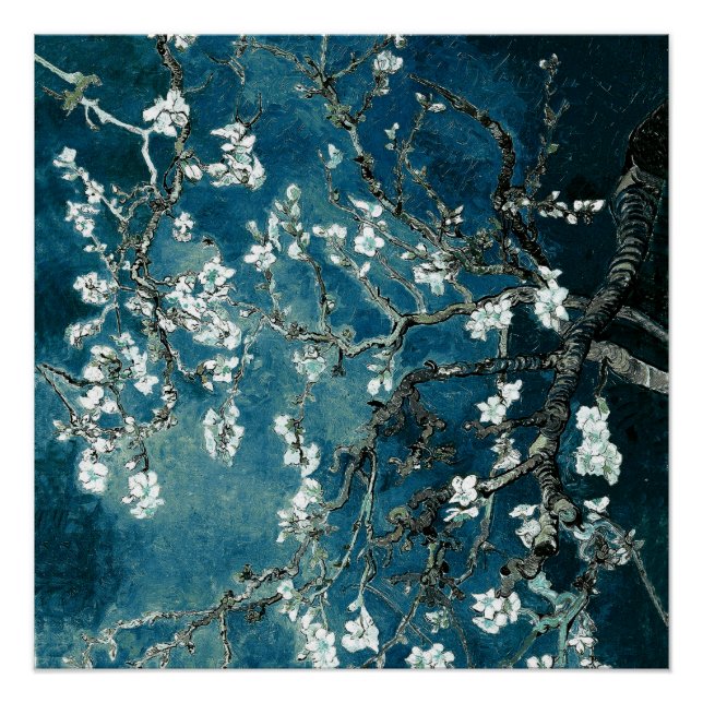 Van Gogh Almond Blossoms Dark Teal Poster (Front)