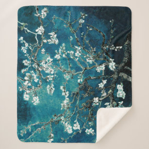 Van Gogh Almond Blossoms : Dark Teal Sherpa Blanket