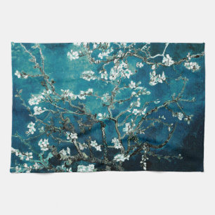 Van Gogh Almond Blossoms Dark Teal Tea Towel