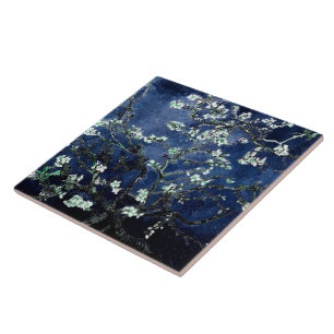 Van Gogh Almond Blossoms Midnight Blue Ceramic Tile