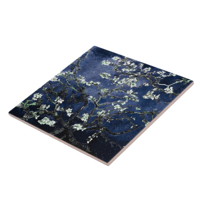 Van Gogh Almond Blossoms Midnight Blue Ceramic Tile (Side)