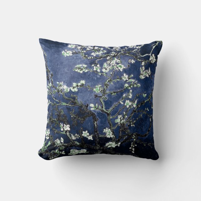 Van Gogh Almond Blossoms Midnight Blue Cushion (Front)