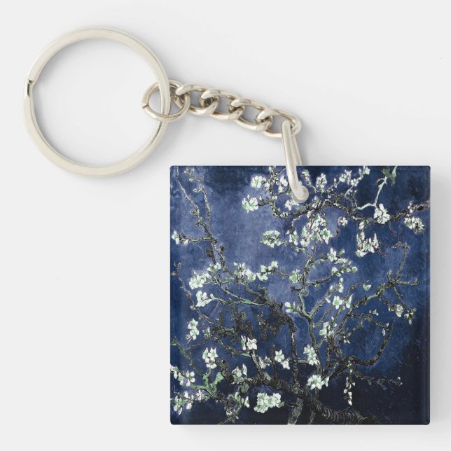 Van Gogh Almond Blossoms Midnight Blue Key Ring (Front)