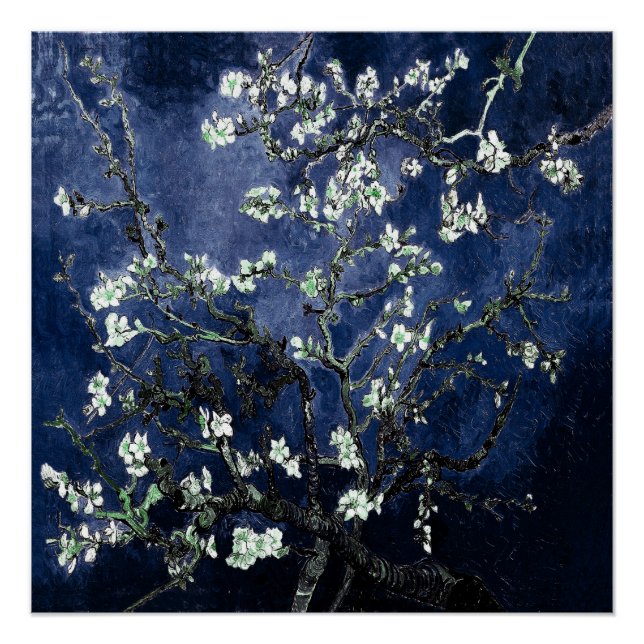 Van Gogh Almond Blossoms Midnight Blue Poster (Front)