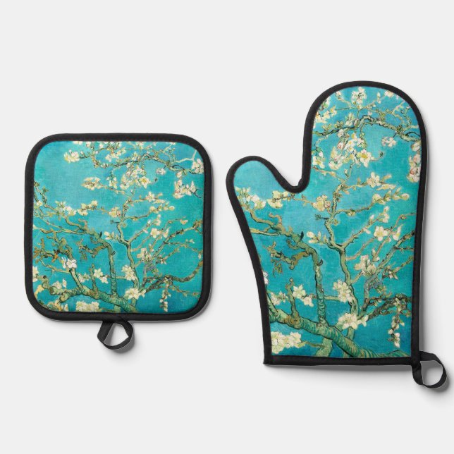 VAN GOGH Almond Blossoms Oven Mitt & Pot Holder Set (Front)