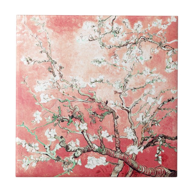 Van Gogh Almond Blossoms Peach Ceramic Tile (Front)