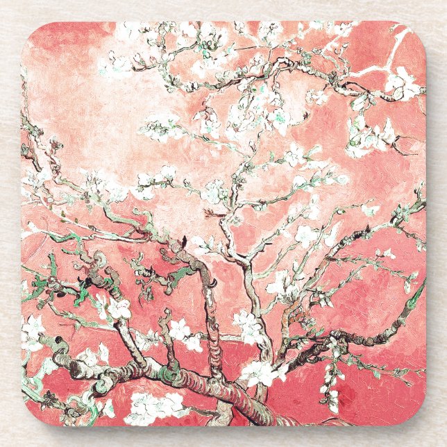 Van Gogh Almond Blossoms Peach Coaster (Front)