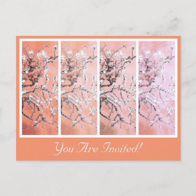 Van Gogh Almond Blossoms Peach Pink Invitation Postcard (Front)