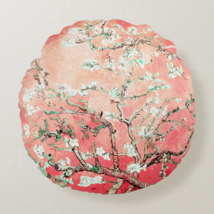 Van Gogh Almond Blossoms Peach Round Cushion