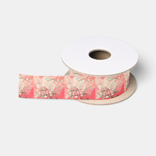 Van Gogh Almond Blossoms Peach Satin Ribbon