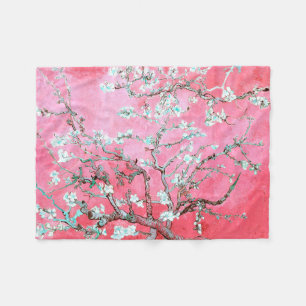 Van Gogh Almond Blossoms pink blue Fleece Blanket