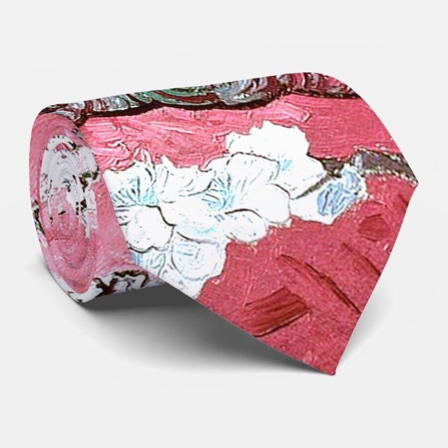 Van Gogh Almond Blossoms Pink Blue Tie (Rolled)