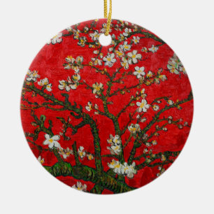 Van Gogh Almond Blossoms Red Ceramic Ornament