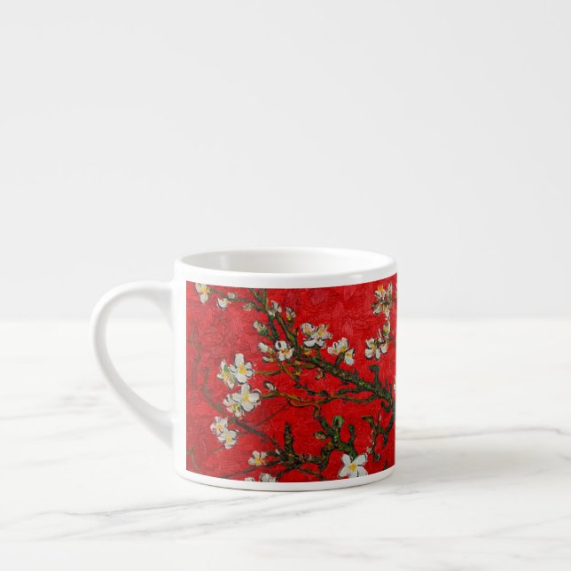 Van Gogh Almond Blossoms Red Espresso Cup (Left)
