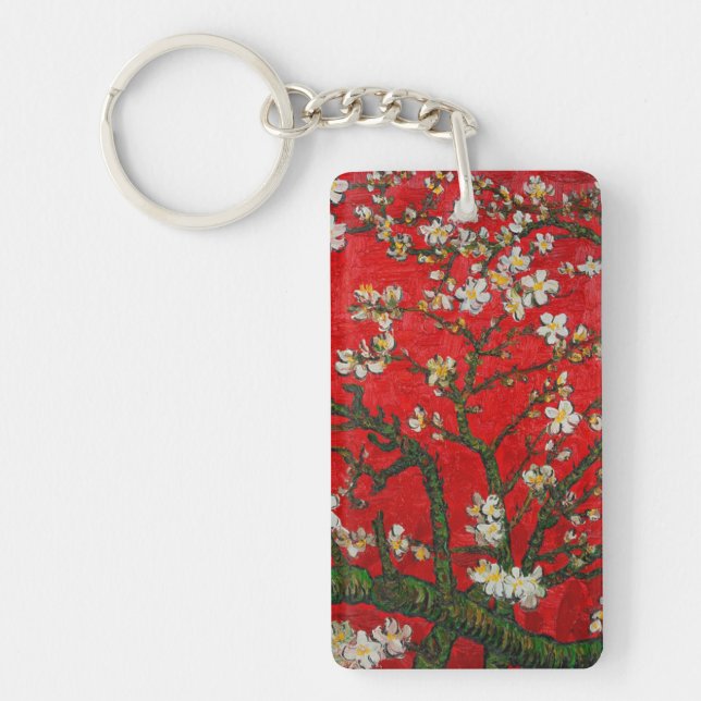 Van Gogh Almond Blossoms Red Key Ring (Front)