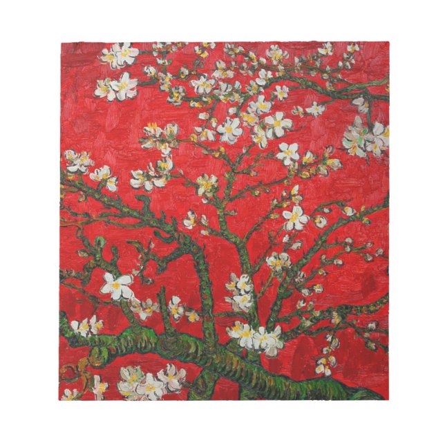 Van Gogh Almond Blossoms Red Notepad (Front)