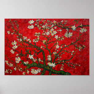 Van Gogh Almond Blossoms Red Poster