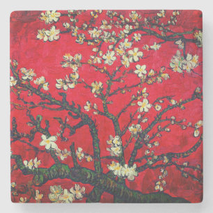 Van Gogh Almond Blossoms Red Stone Coaster