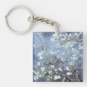 Van Gogh Almond Blossoms Steel Blue Key Ring