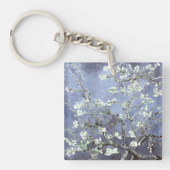 Van Gogh Almond Blossoms Steel Blue Key Ring (Front)