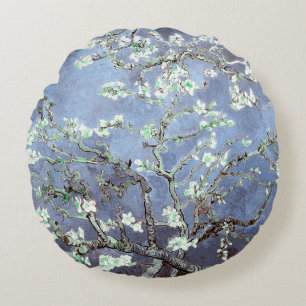 Van Gogh Almond Blossoms Steel Blue Round Cushion