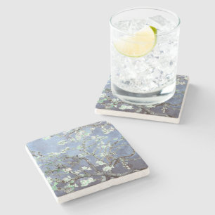 Van Gogh Almond Blossoms Steel Blue Stone Coaster