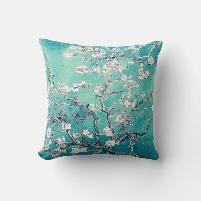 Van Gogh Almond Blossoms Turquoise Cushion (Front)