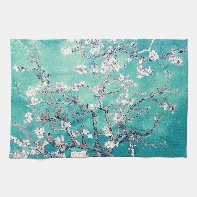 Van Gogh Almond Blossoms Turquoise Tea Towel (Horizontal)