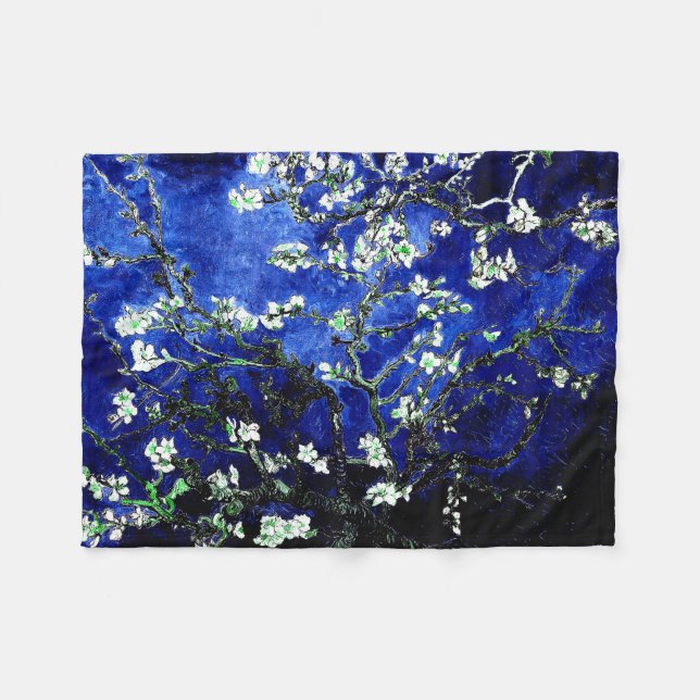 Van Gogh Almond Blossoms Vibrant Blue Fleece Blanket (Front (Horizontal))