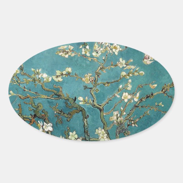 Van Gogh Almond Branches In Bloom Oval Sticker (Front)
