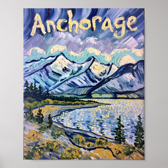 Van Gogh Anchorage Alaska Landscape Oil Painting Poster (Front)