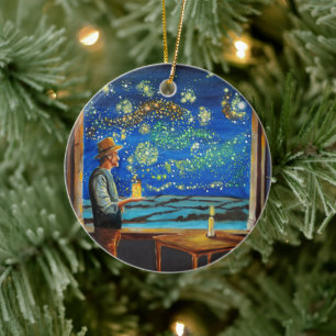 Van Gogh and the starry night fireflies Ceramic Ornament