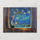 Van Gogh and the starry night fireflies Postcard<br><div class="desc">Van Gogh dreams of the starry night with the fireflies. Originally an oil painting on canvas</div>