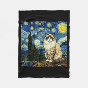 Van Gogh Art Starry Night - Funny Ragdoll Cat Arti Fleece Blanket