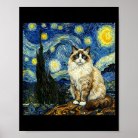 Van Gogh Art Starry Night - Funny Ragdoll Cat Arti